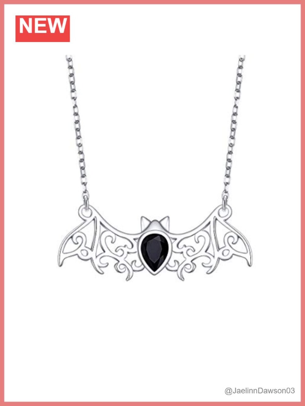 S925 Sterling Silver Bat Pendant Necklace Filigree CZ Gothic Jewelry